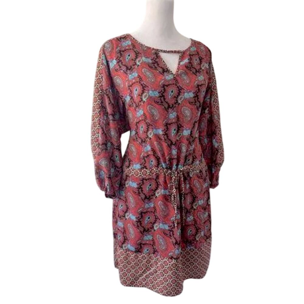 Aina Be Paisley Print Boho Dress Size S long sleeve Mini Red